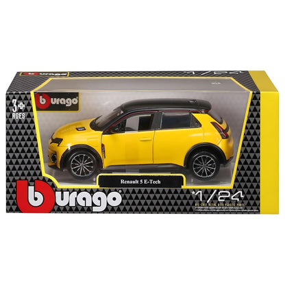 Renault 5 E-Tech Bburago amarelo e preto na caixa