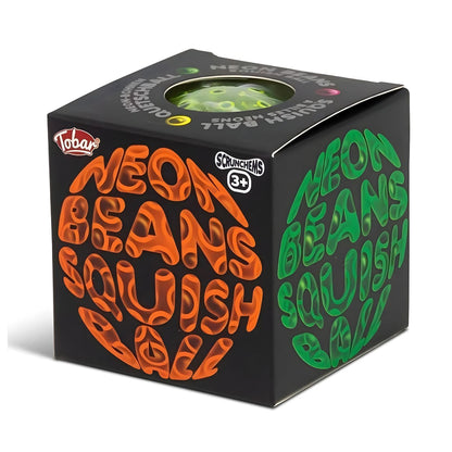 Scrunchems Neon Beans Squish Ball con colores neón y cuentas coloridas