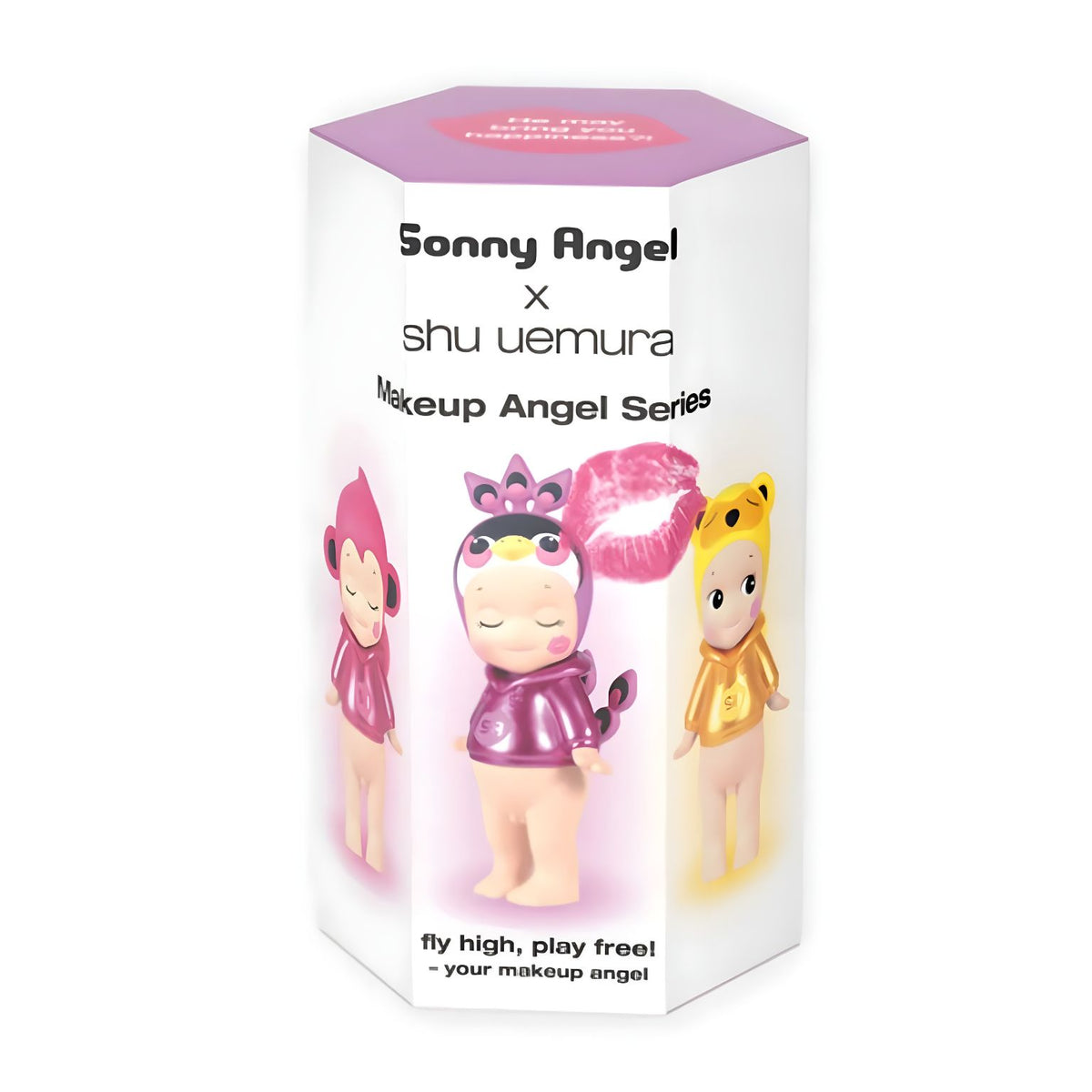 Figura coleccionable Sonny Angel x shu uemura de la serie Makeup Angel sobre fondo claro
