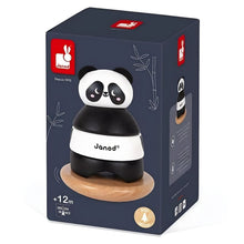 Torre de empilhar em madeira Panda Janod em preto e branco sobre base redonda