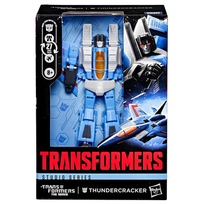 Transformers Studio Series Thundercracker en modo robot y avión de combate azul