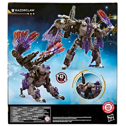 Transformers Age of the Primes Razorclaw en forma de robot y criatura con alas coloridas