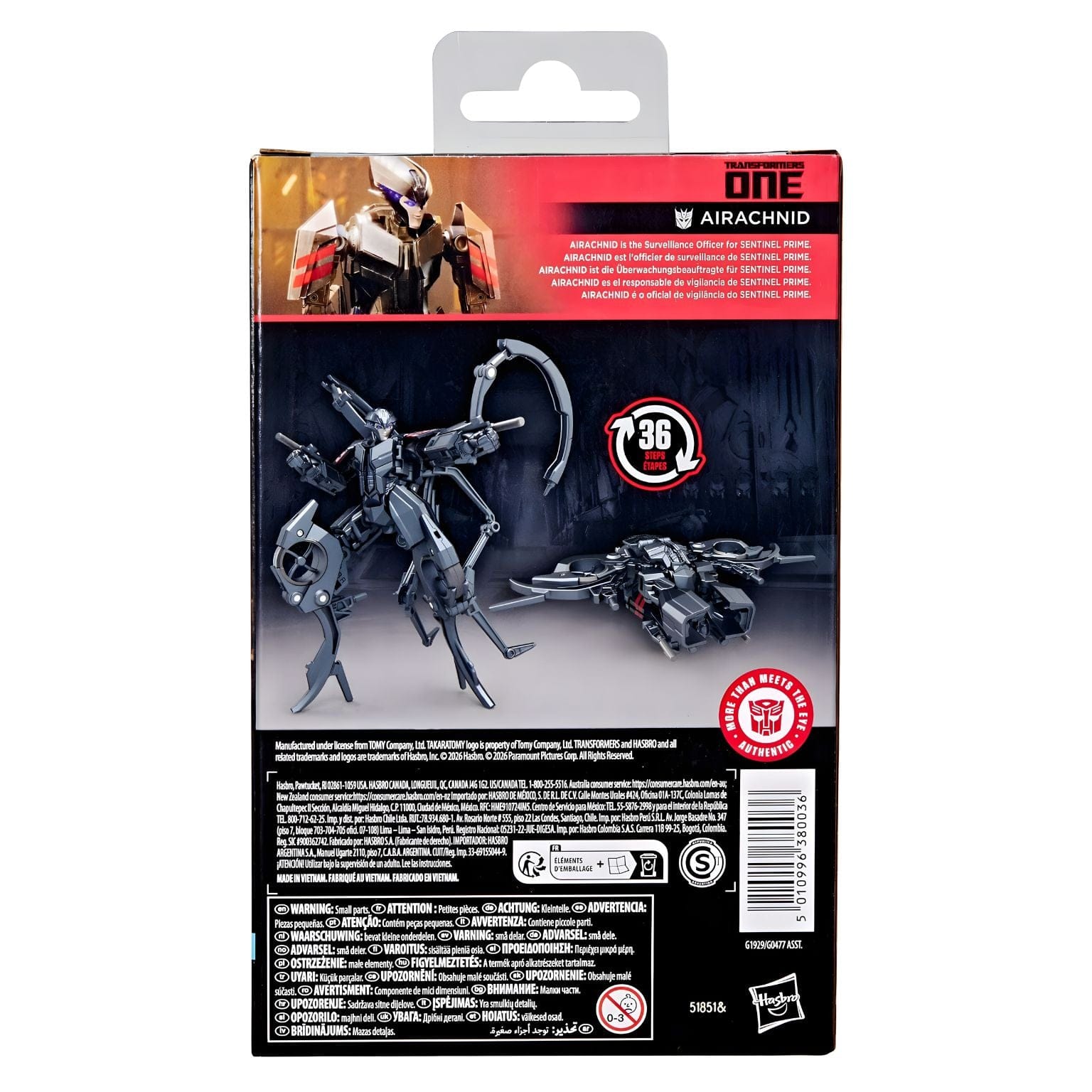 Transformers Studio Series Airachnid figura cinzenta em modo robô e modo drone na embalagem