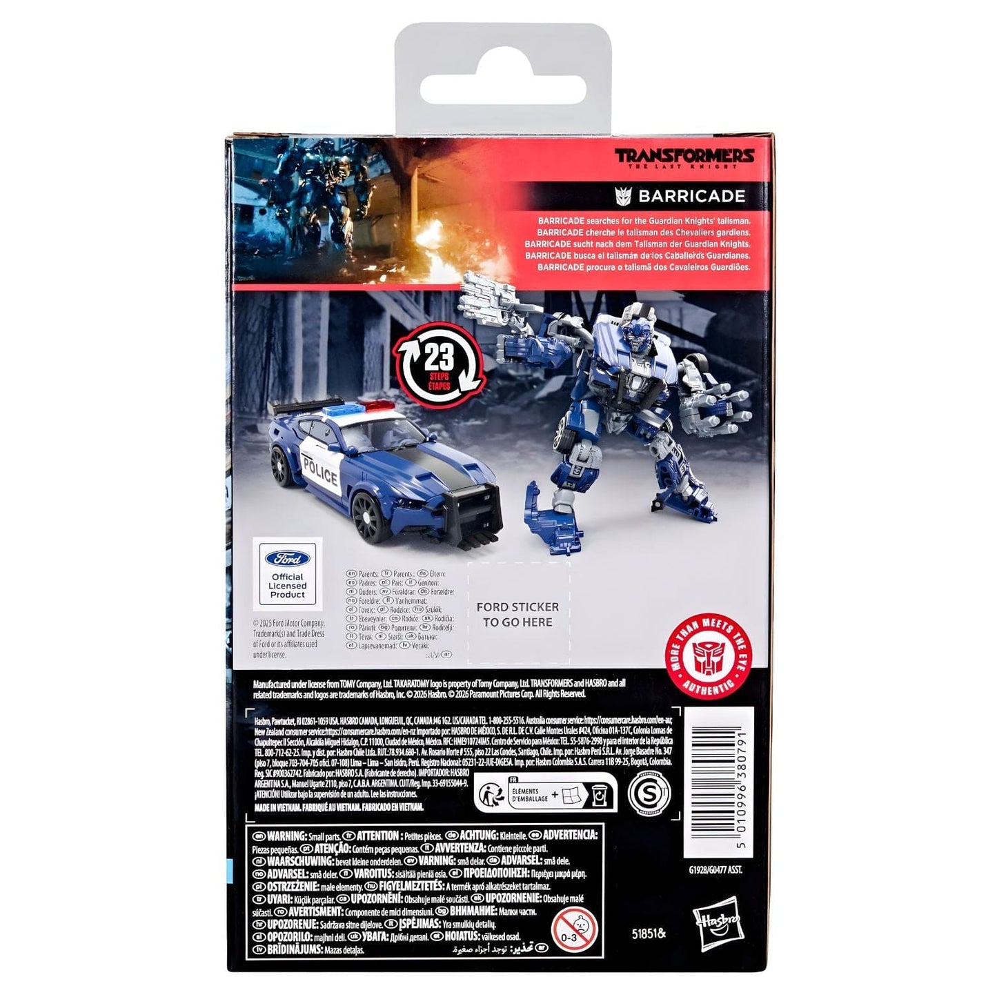 Transformers Studio Series Barricade em modo carro da polícia azul e modo robô inspirado no cinema