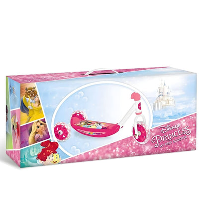 Patinete de 3 Ruedas de las Princesas Disney rosa con ilustraciones de las princesas y manillar blanco