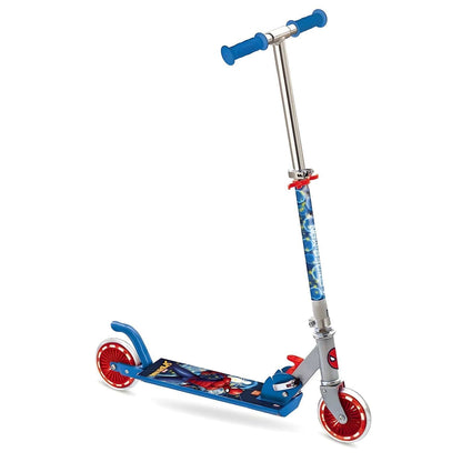 patinete de 2 ruedas de Spiderman azul y rojo con ilustración Spider-Man