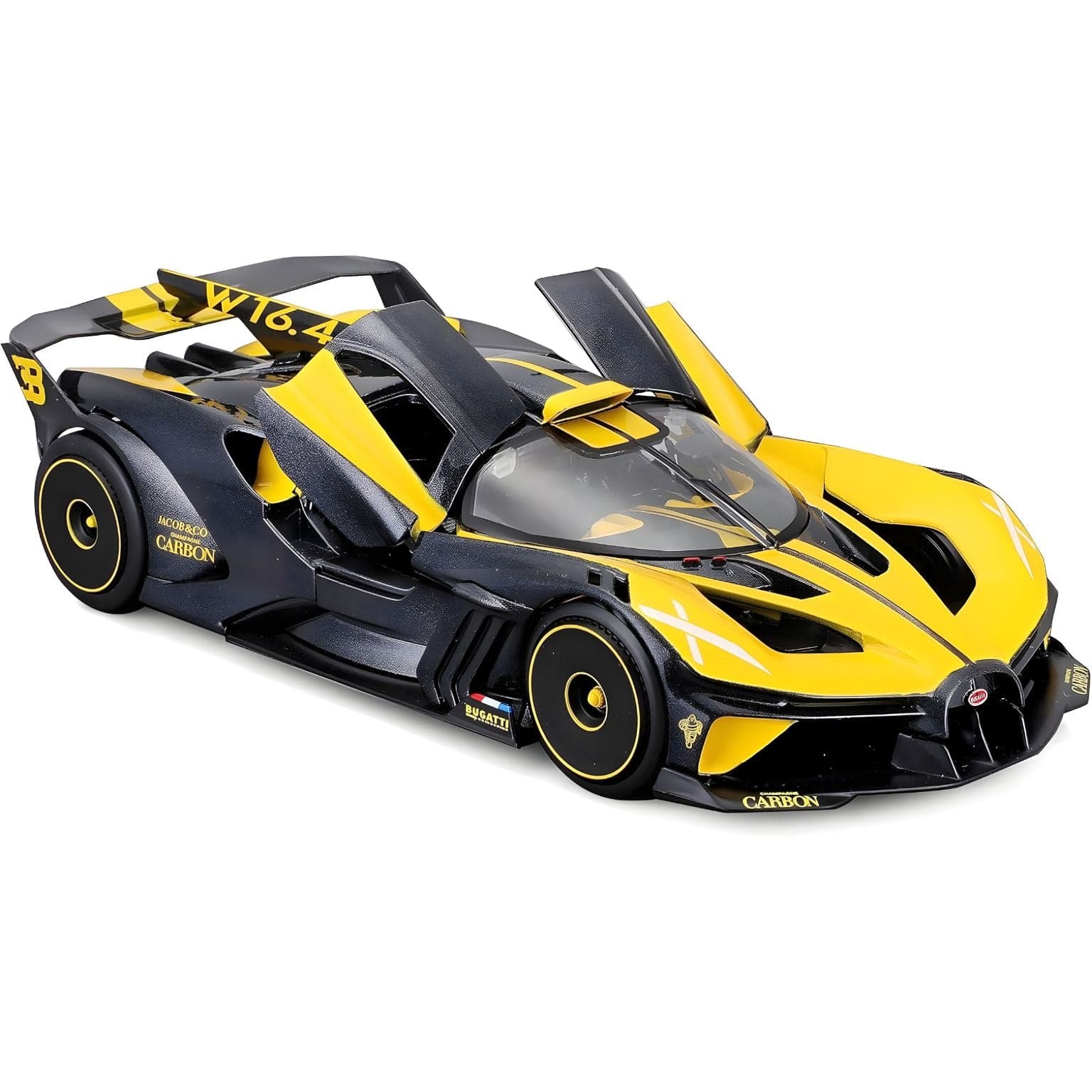Apresentamos Bugatti Bolide Amarelo 1/24 com o SKU 684844424 recomendado para + 3 anos