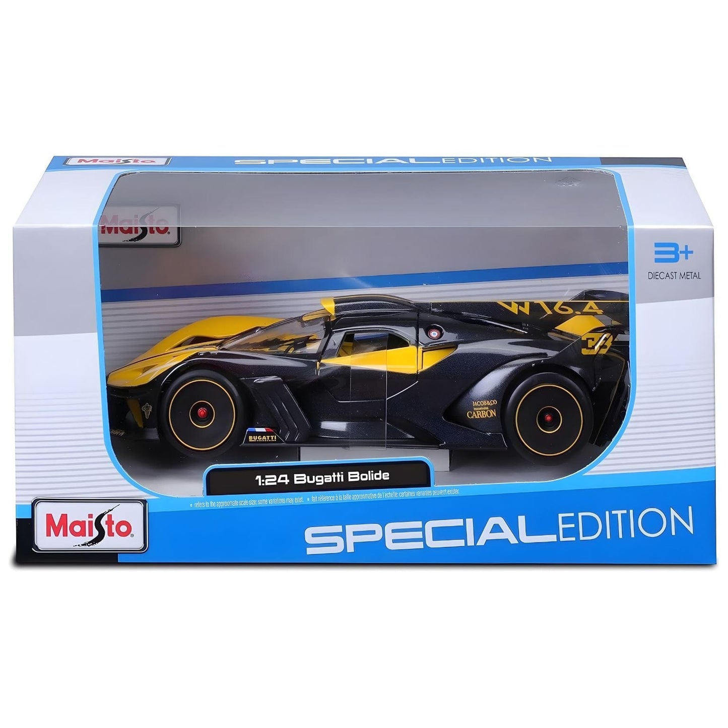 Apresentamos Bugatti Bolide Amarelo 1/24 com o SKU 684844424 recomendado para + 3 anos