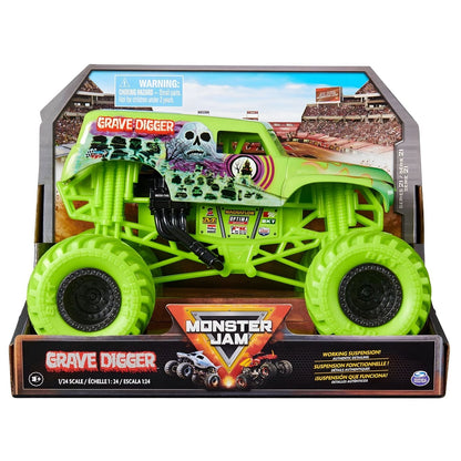 Monster Jam Grave Digger verde na embalagem