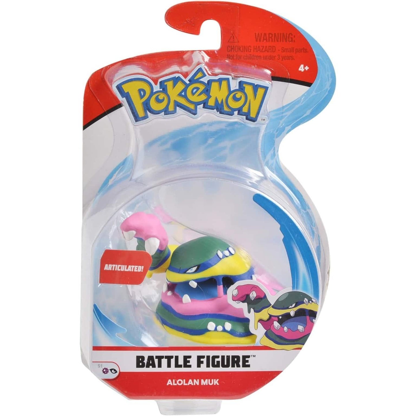 Figura Pokémon Alolan Muk colorida da Jazwares em embalagem Battle Figure