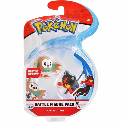 Figura Pokémon Rowlet y Litten de Jazwares en pack de batalla con Rowlet y Litten