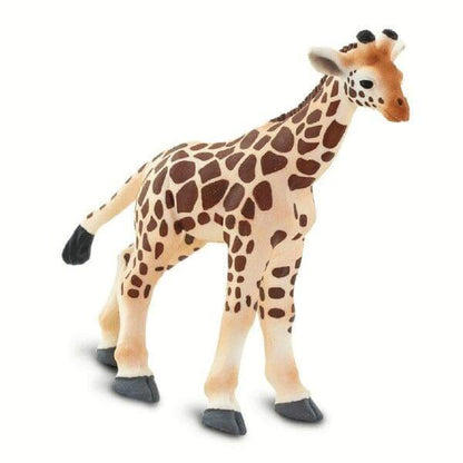 Figura de borracha Girafa bebé com manchas castanhas, de perfil
