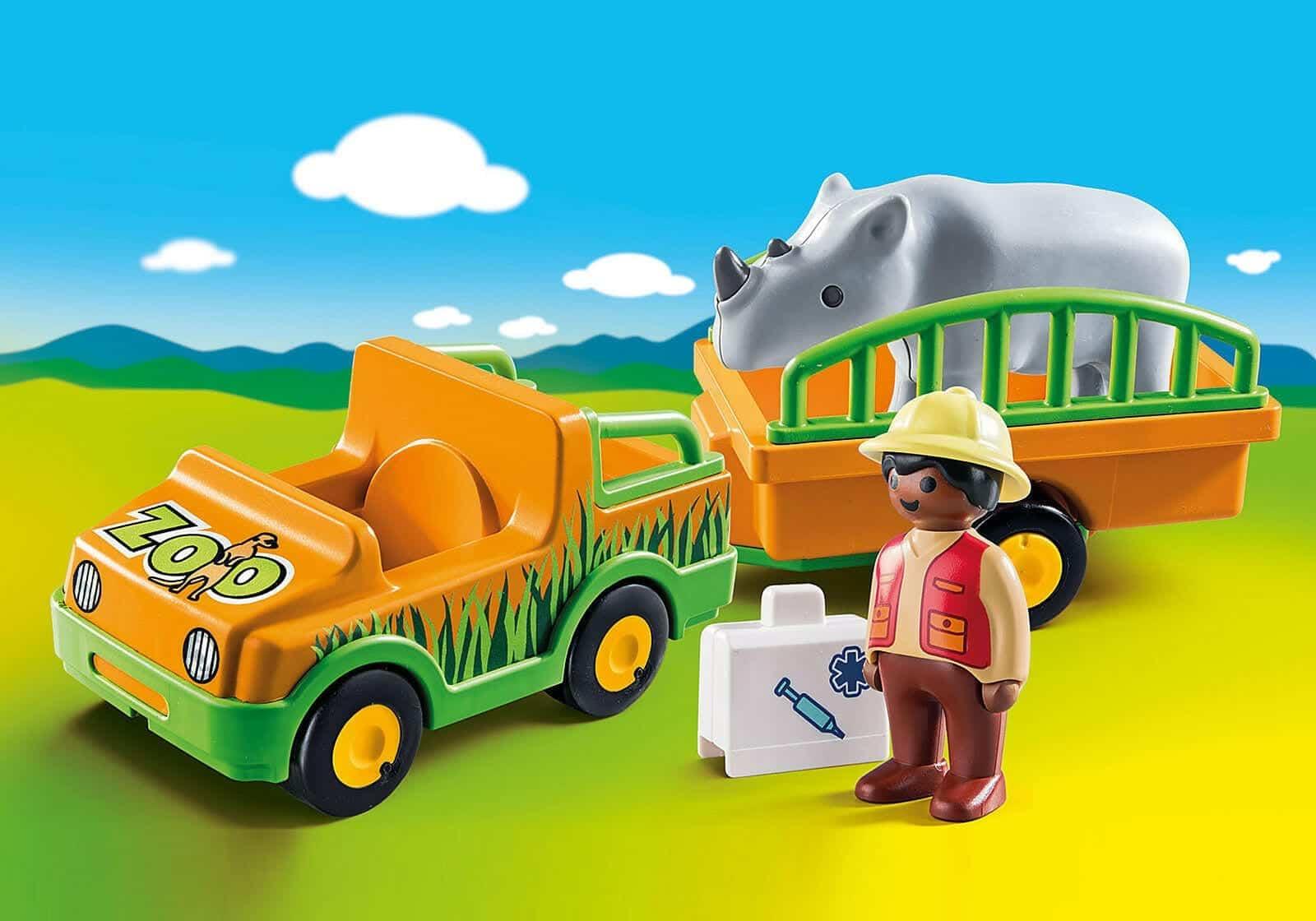 Playmobil 1.2.3 Carro do Zoo com Rinoceronte - Brincatoys